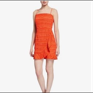 Orange lace mini dress